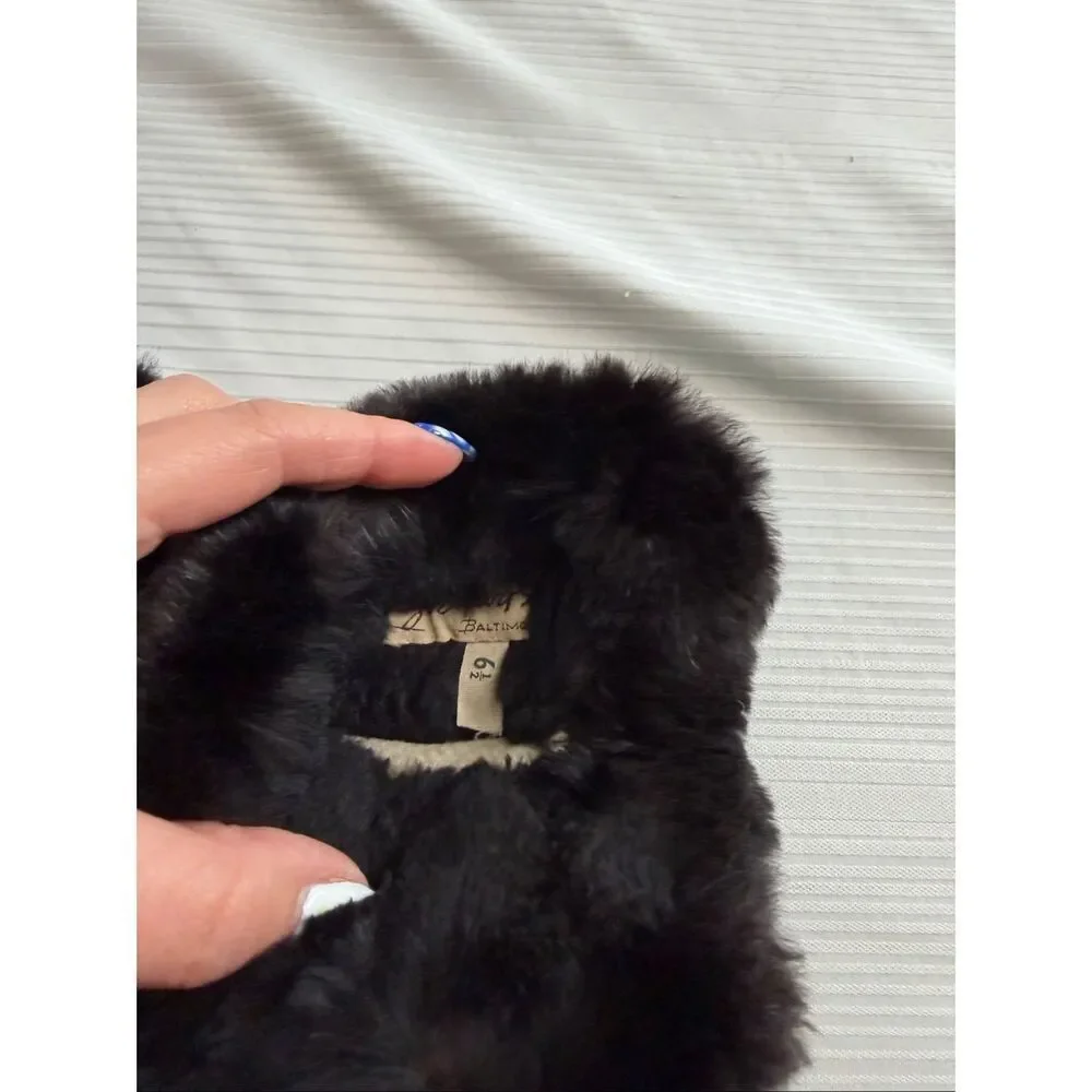 Stewart’s Vintage Genuine Leather Women’s  Black Fur Gloves Size 6 1/2